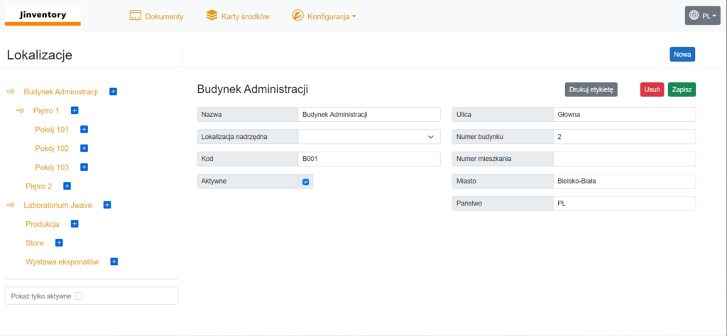 Jinventory zrzut ekranu lokalizacje